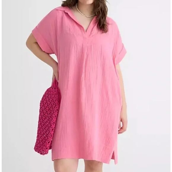 J. CREW V-Neck Shirt-Dress in Soft Gauze Bubblegum Pink Sz XL Tall $138 {MM52} - Picture 1 of 6
